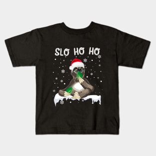 Slo Ho Ho Christmas Sloth With Santa Hat Kids T-Shirt